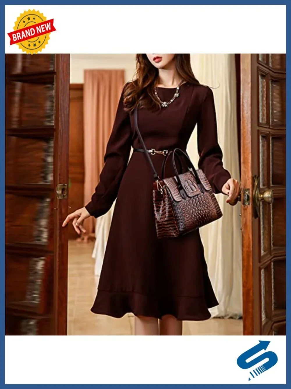 Faux Leather Crocodile Embossed Satchel Handbag Top-Handle Shoulder Bag